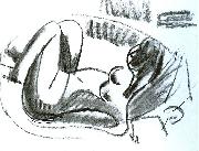 Ernst Ludwig Kirchner Reclining nude in a bathtub with pulled on legs - black chalk Germany oil painting artist